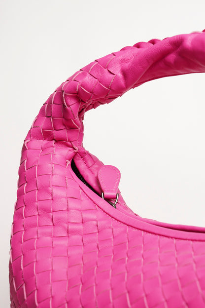 BOTTEGA VENETA BV粉色 羊皮編織 Veneta Hobo 單肩包