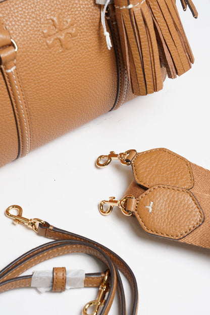 TORY BURCH THEA 荔枝紋手提/斜背二用波士頓包 棕色