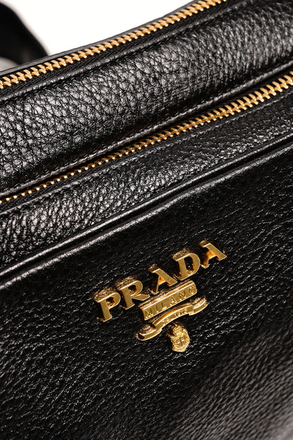 Prada黑金雙層荔紋相機包x