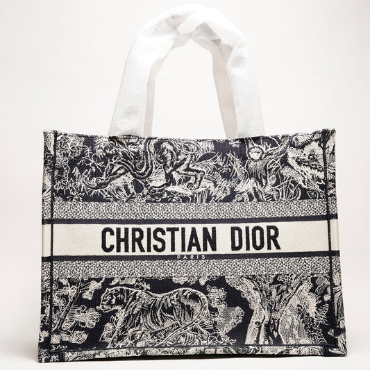 DIOR 藏青色叢林主題 中型刺繡托特包