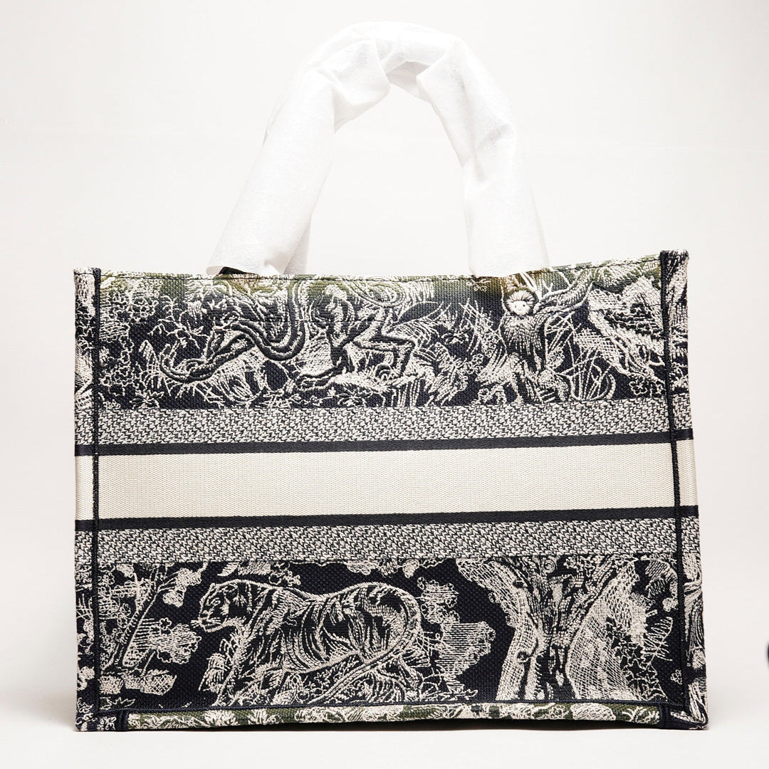 DIOR 藏青色叢林主題 中型刺繡托特包