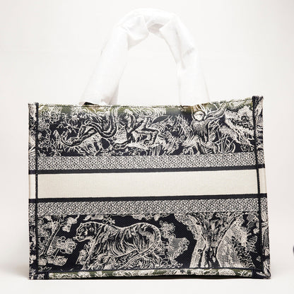 DIOR 藏青色叢林主題 中型刺繡托特包