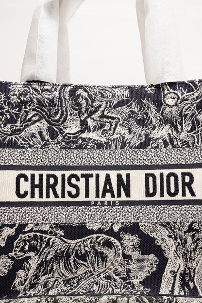 DIOR 藏青色叢林主題 中型刺繡托特包