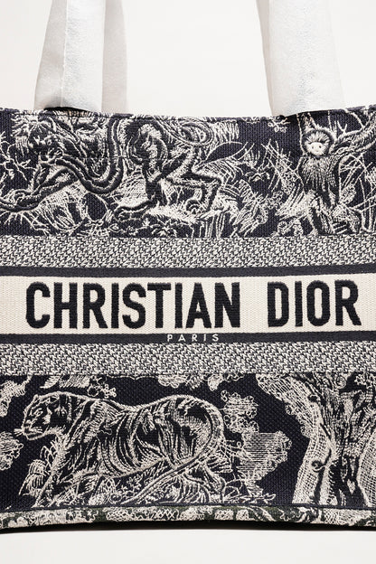 DIOR 藏青色叢林主題 中型刺繡托特包