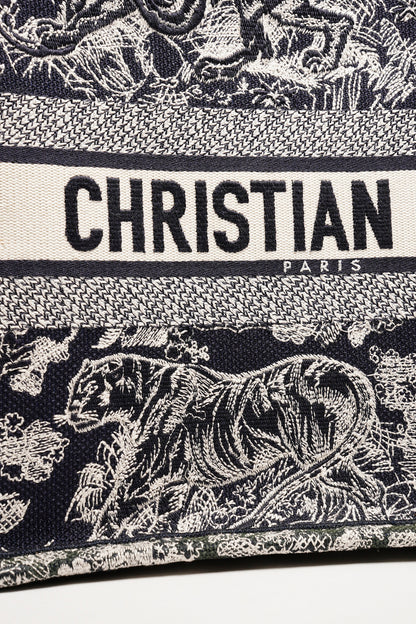 DIOR 藏青色叢林主題 中型刺繡托特包