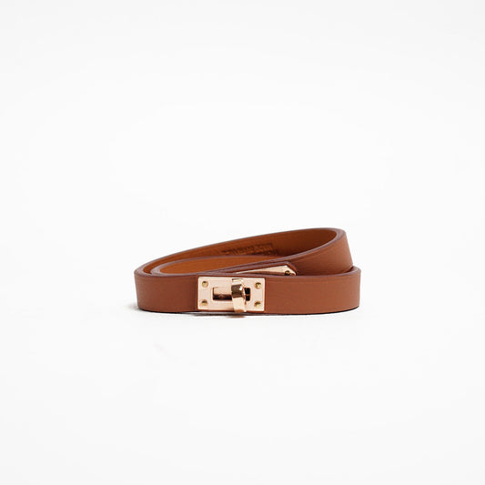 Hermès     Mini Kelly Double Tour bracelet 棕色配玫瑰金色