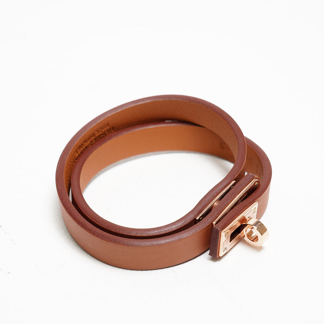Hermès     Mini Kelly Double Tour bracelet 棕色配玫瑰金色