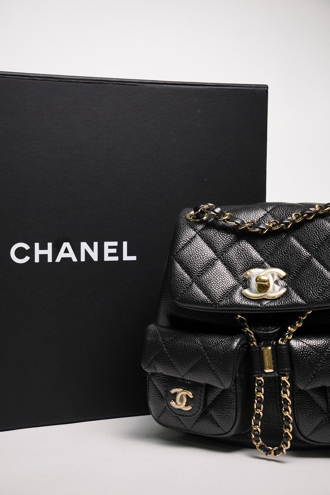 CHANEL 黑金雙肩包 青蛙包 小號
