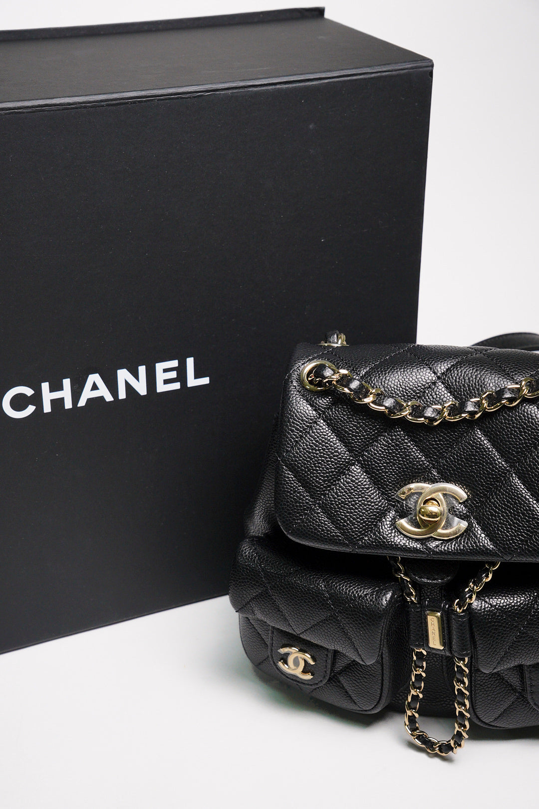CHANEL 黑金雙肩包 青蛙包 小號