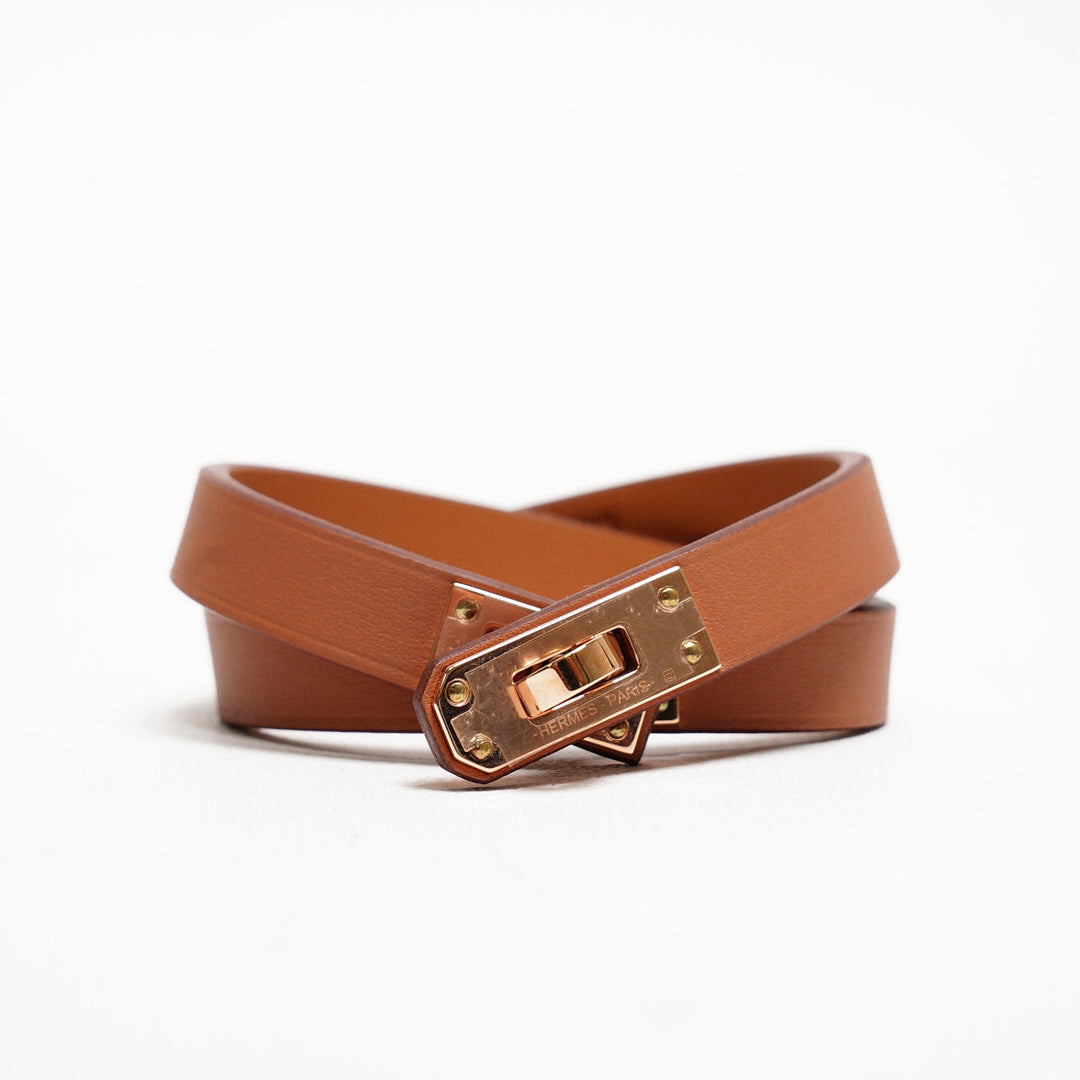 Hermès     Mini Kelly Double Tour bracelet 棕色配玫瑰金色