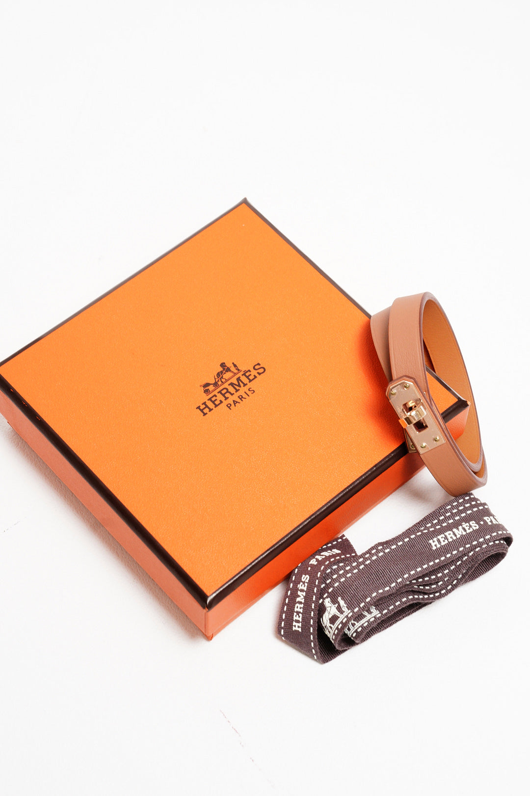 Hermès     Mini Kelly Double Tour bracelet 棕色配玫瑰金色