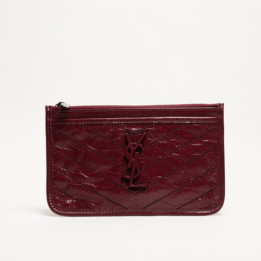 YSL 羊皮萬用手拿包（深酒紅色）