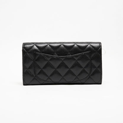CHANEL  經典金色雙C LOGO菱格粒紋牛皮暗釦長夾