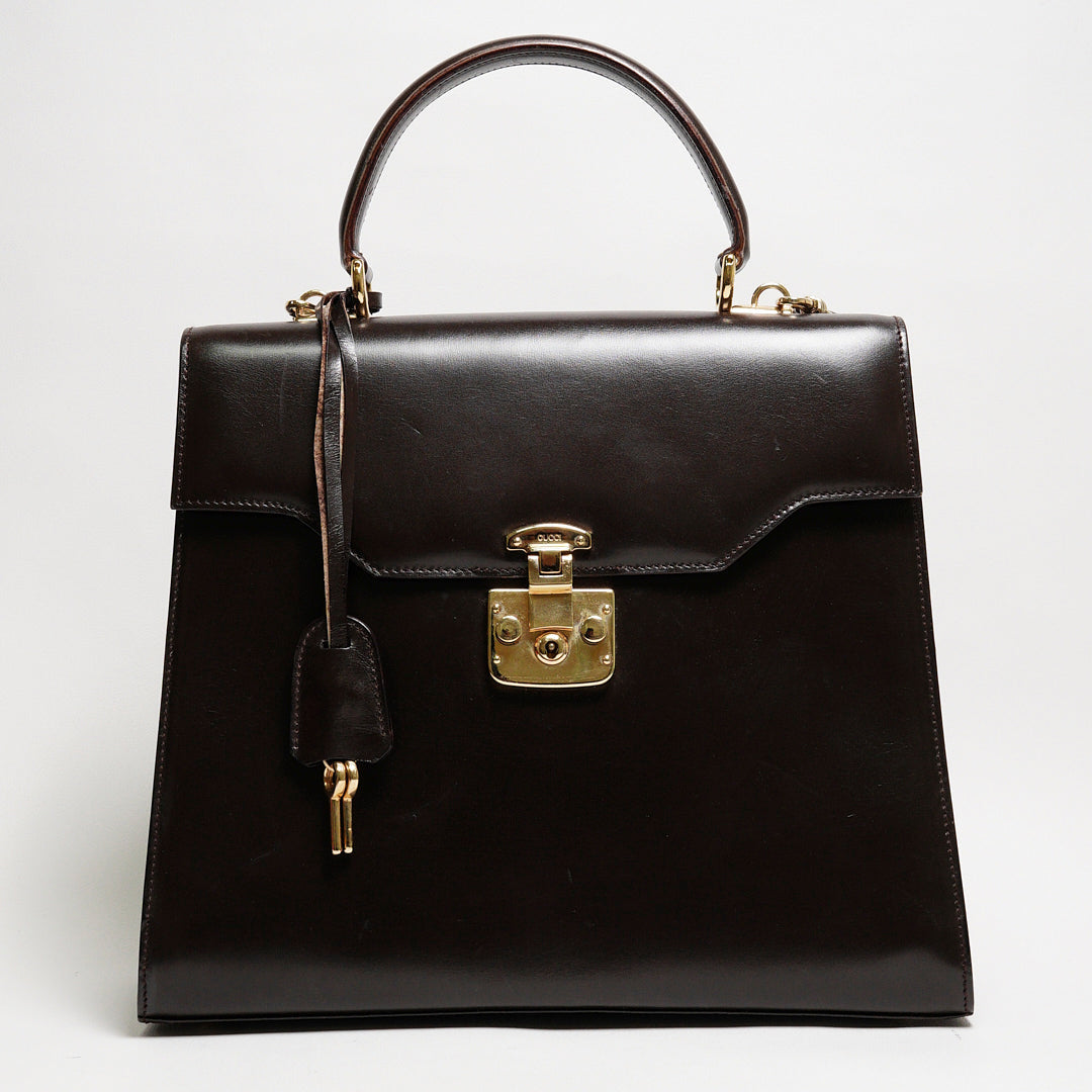 GUCCI 中古款 皮革手提公事包（深咖）