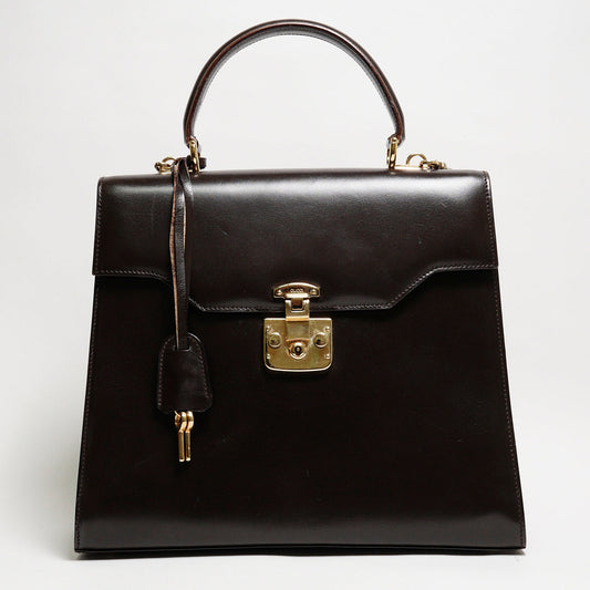 GUCCI 中古款 皮革手提公事包（深咖）