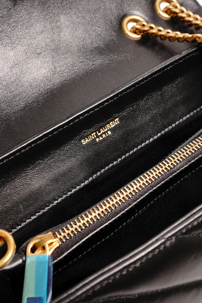 YSL LOULOU 黑金配色 小牛皮鏈條包（小號）