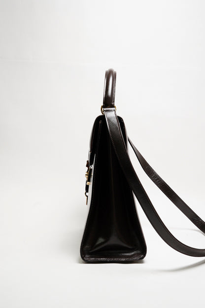 GUCCI 中古款 皮革手提公事包（深咖）