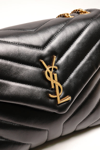 YSL LOULOU 黑金配色 小牛皮鏈條包（小號）