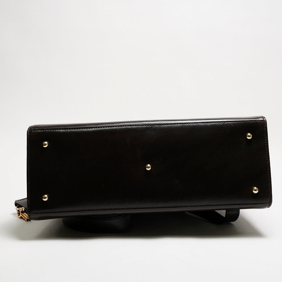 GUCCI 中古款 皮革手提公事包（深咖）