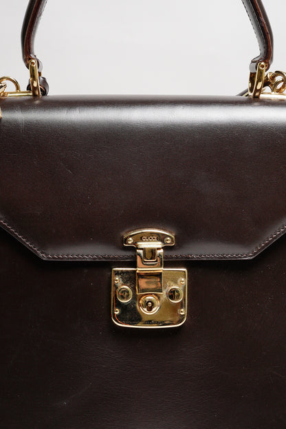 GUCCI 中古款 皮革手提公事包（深咖）