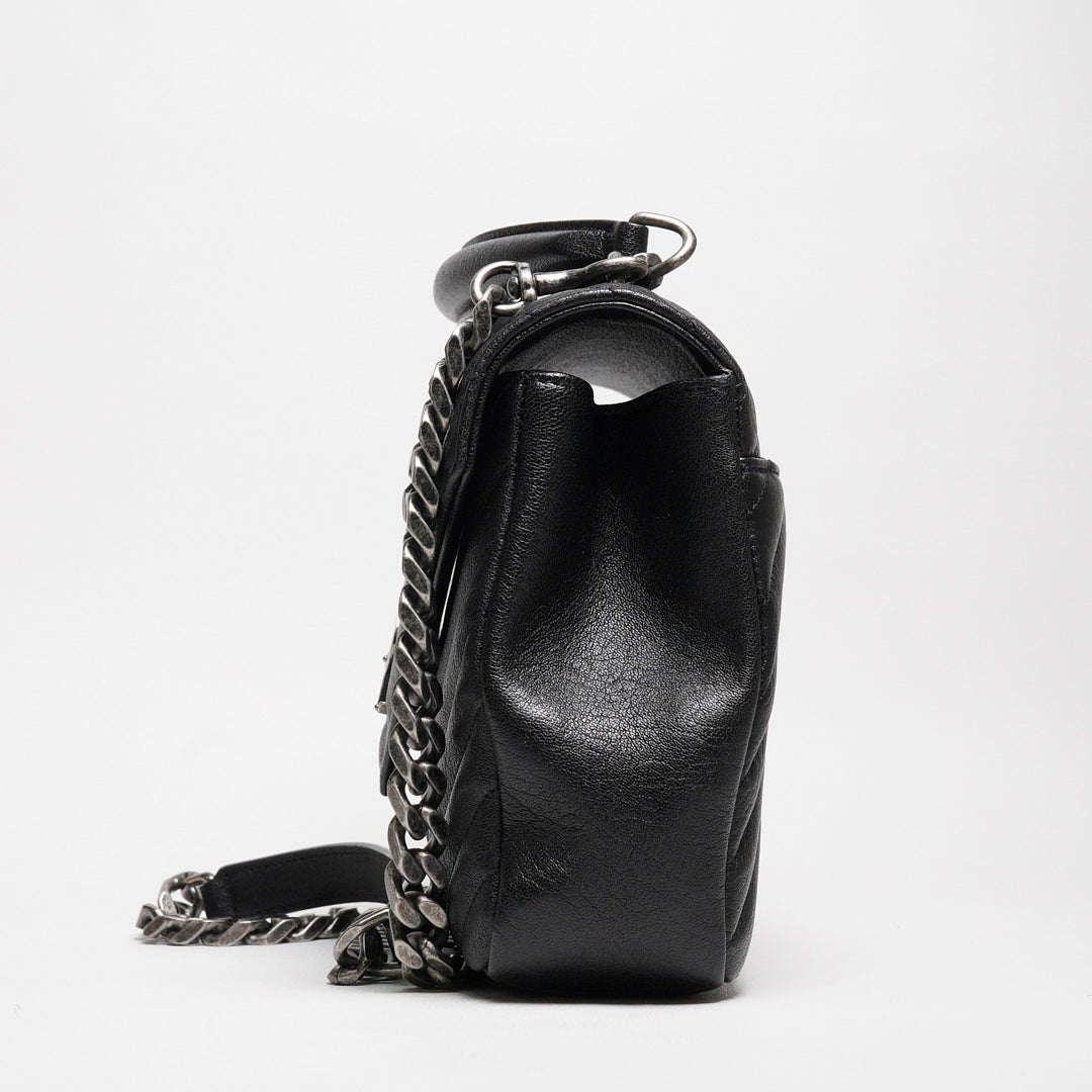 YSL Saint Laurent College 學院包/鏈條包（黑色/銀釦）