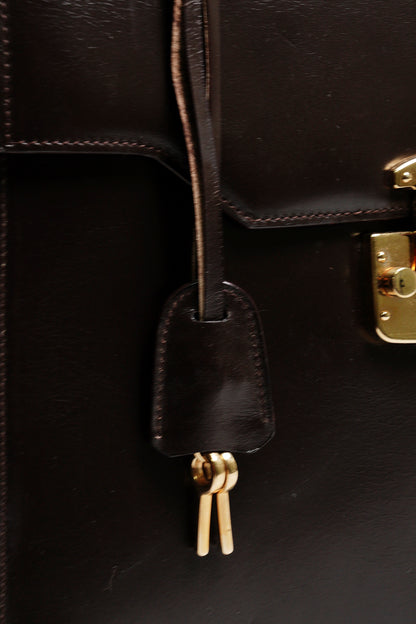 GUCCI 中古款 皮革手提公事包（深咖）