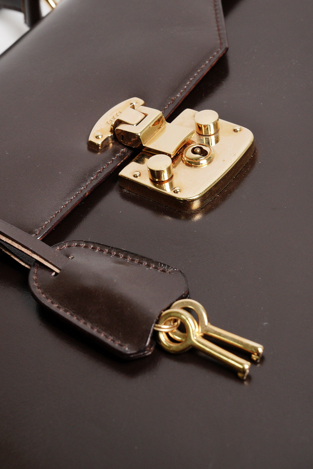 GUCCI 中古款 皮革手提公事包（深咖）
