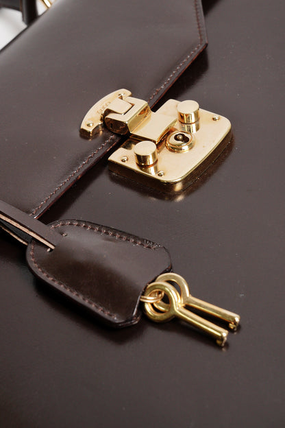 GUCCI 中古款 皮革手提公事包（深咖）