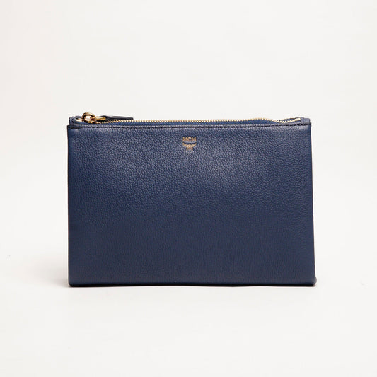 MCM 雙層拉鍊斜背包（深藍色）