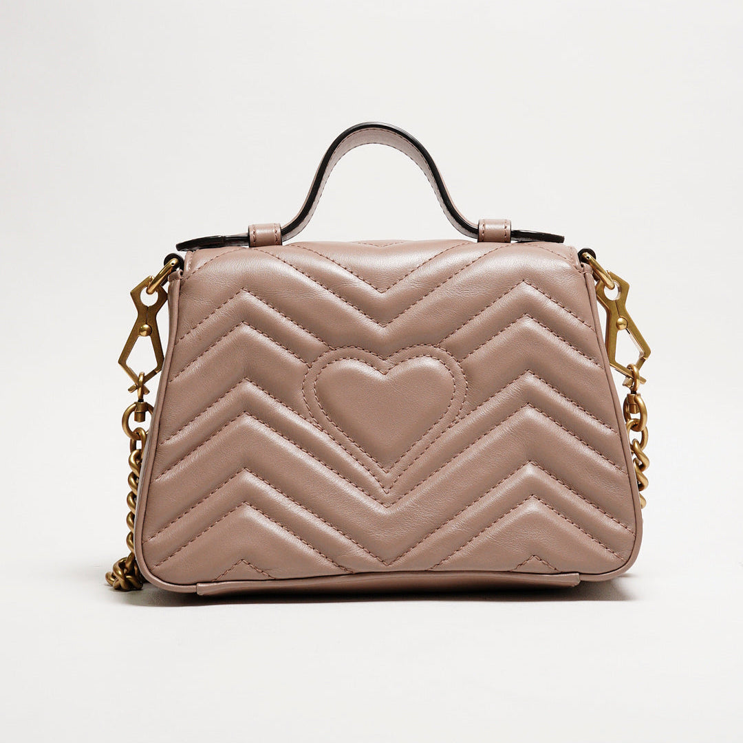 GUCCI GG Marmont 經典金屬雙G LOGO迷你手提兩用包(奶茶色）