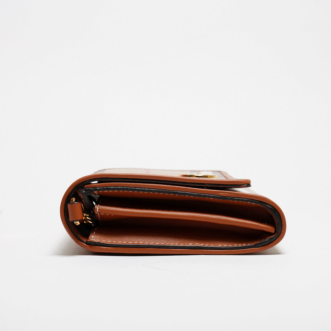 BURBERRY 浮雕LOGO格紋翻蓋長夾 (經典米色) WOC