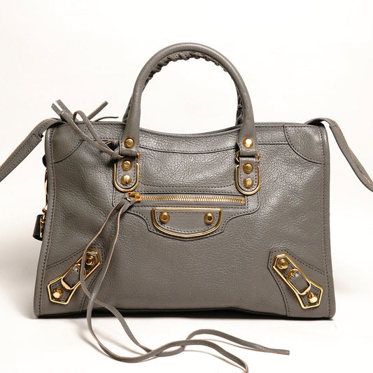 Balenciaga S City 機車包｜經典金釦（灰色）