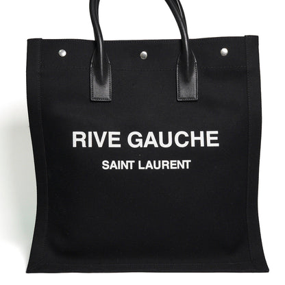 YSL Saint Laurent 黑色帆布 白色印花 拼皮 手提包 購物包 托特包