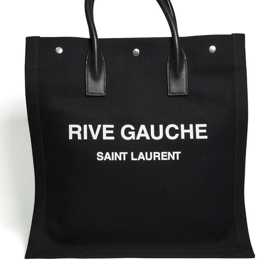 YSL Saint Laurent 黑色帆布 白色印花 拼皮 手提包 購物包 托特包