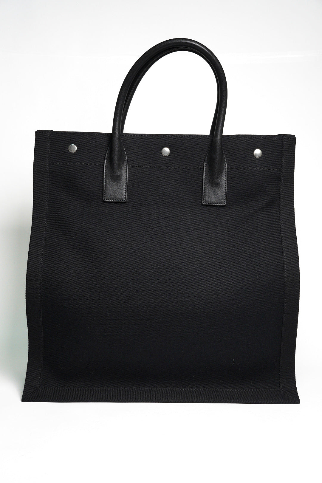 YSL Saint Laurent 黑色帆布 白色印花 拼皮 手提包 購物包 托特包
