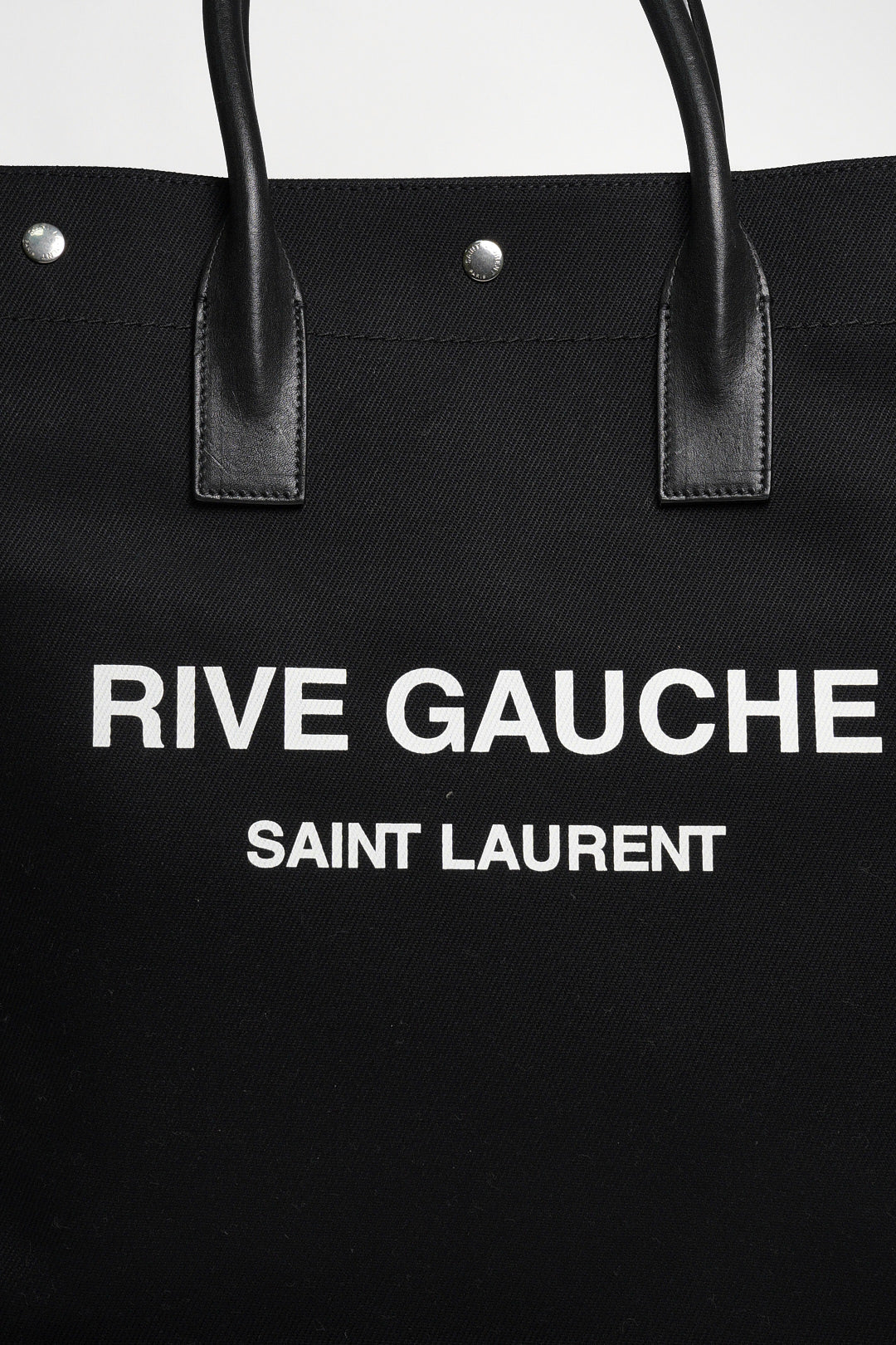 YSL Saint Laurent 黑色帆布 白色印花 拼皮 手提包 購物包 托特包