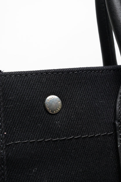 YSL Saint Laurent 黑色帆布 白色印花 拼皮 手提包 購物包 托特包