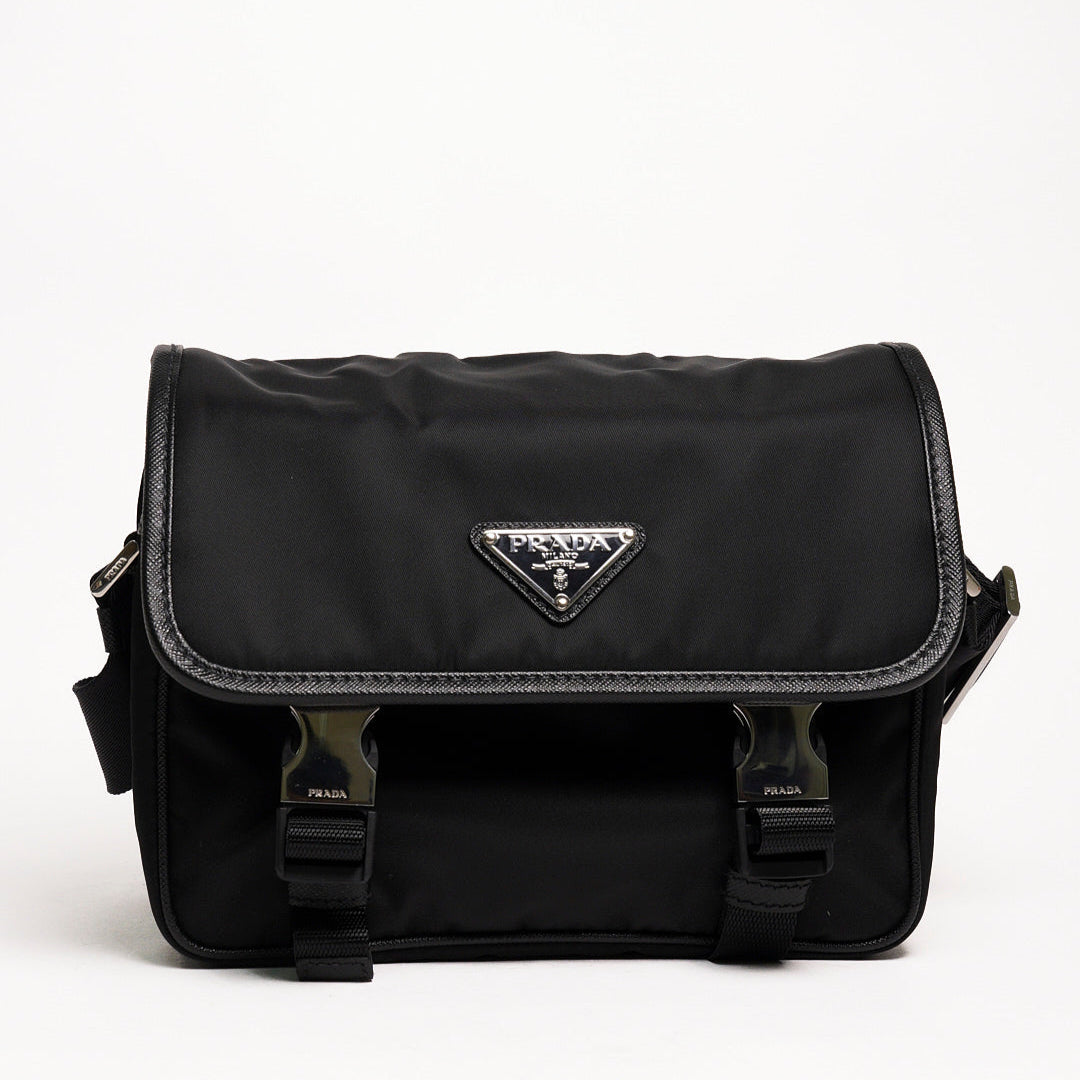 PRADA 普拉達 黑色 尼龍 皮革 Re-Nylon Saffiano 肩背包