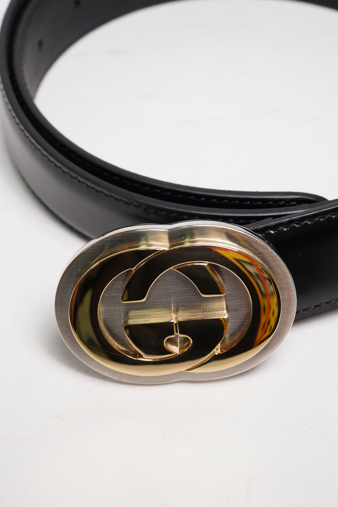 GUCCI 古馳經典 Interlocking GG仿舊皮革金屬女款