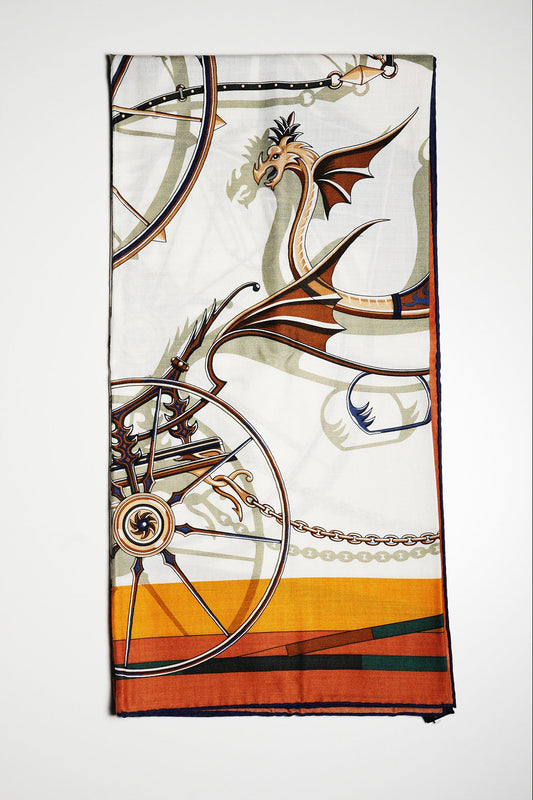 Hermès Voitures en Equilibre 140喀什米爾與真絲混紡 「平衡馬車」 羊絨方巾