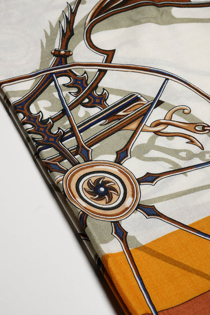 Hermès Voitures en Equilibre 140喀什米爾與真絲混紡 「平衡馬車」 羊絨方巾