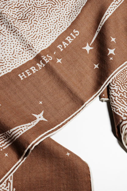HERMES 月光飛馬 金棕 140 羊絨圍巾 絲巾