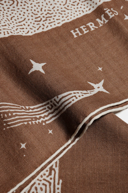 HERMES 月光飛馬 金棕 140 羊絨圍巾 絲巾