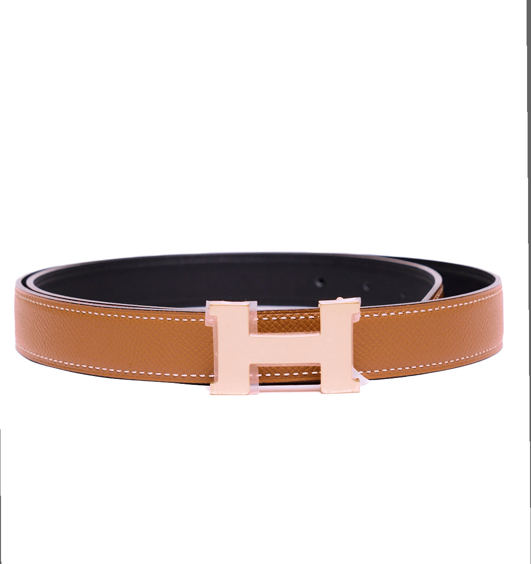 Hermes H皮帶釦 & 32 mm雙面皮革腰帶 鍍玫瑰金