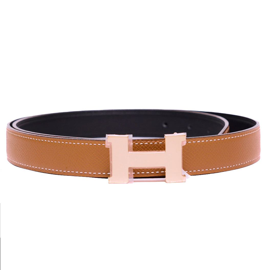 Hermes H皮帶釦 & 32 mm雙面皮革腰帶 鍍玫瑰金