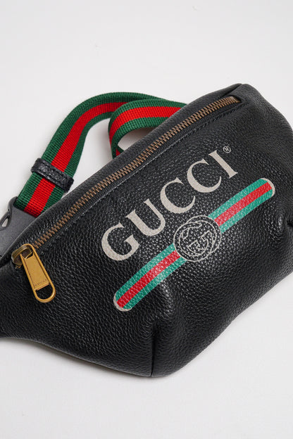 Gucci 綠紅背帶 胸/腰包 小號（黑色）
