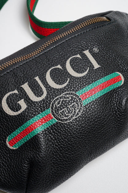 Gucci 綠紅背帶 胸/腰包 小號（黑色）