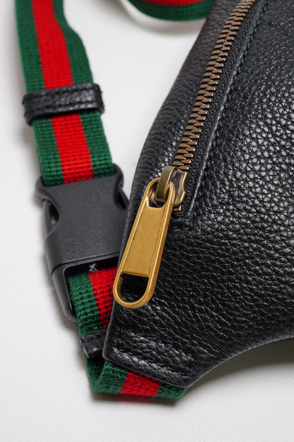 Gucci 綠紅背帶 胸/腰包 小號（黑色）