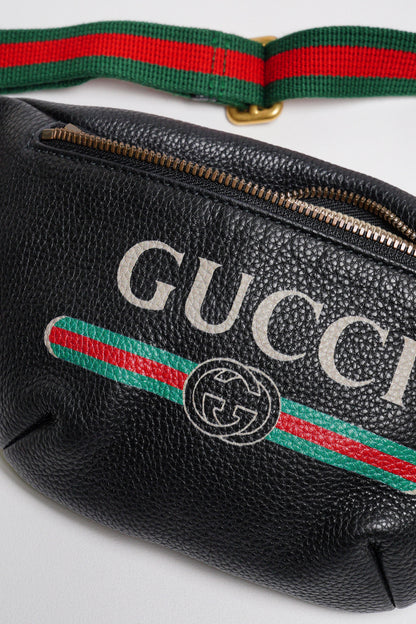 Gucci 綠紅背帶 胸/腰包 小號（黑色）
