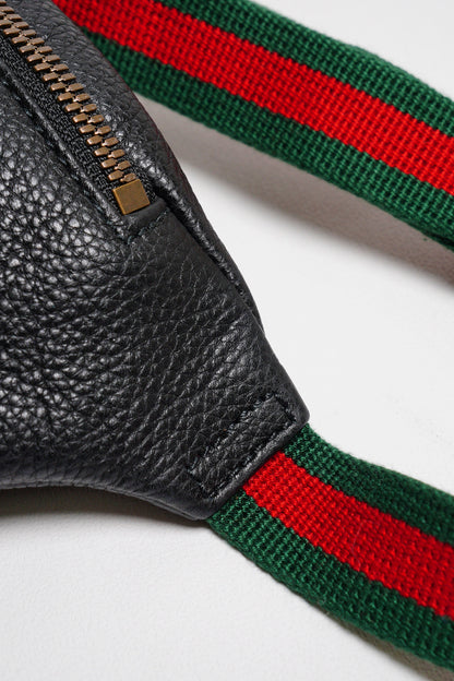 Gucci 綠紅背帶 胸/腰包 小號（黑色）